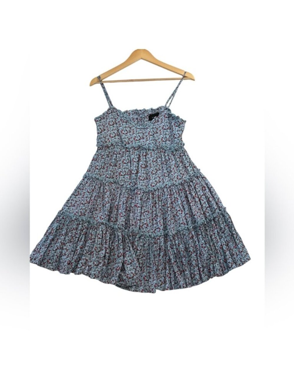 VICI Floral Tiered Mini Dress Women Medium Blue Boho Sleeveless Spaghetti Strap - Picture 3 of 7